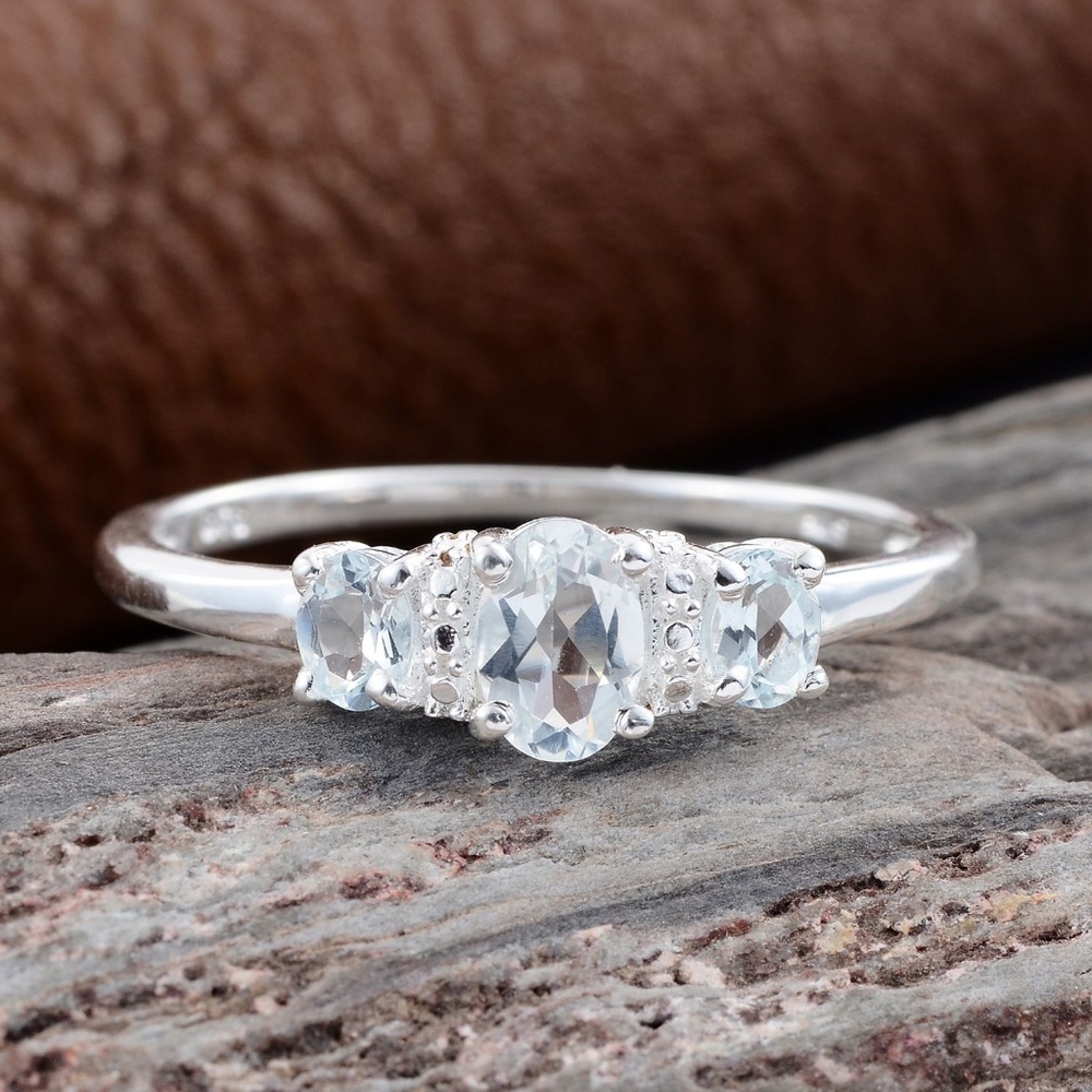 Size 7 Genuine Aquamarine Sterling Silver Ring